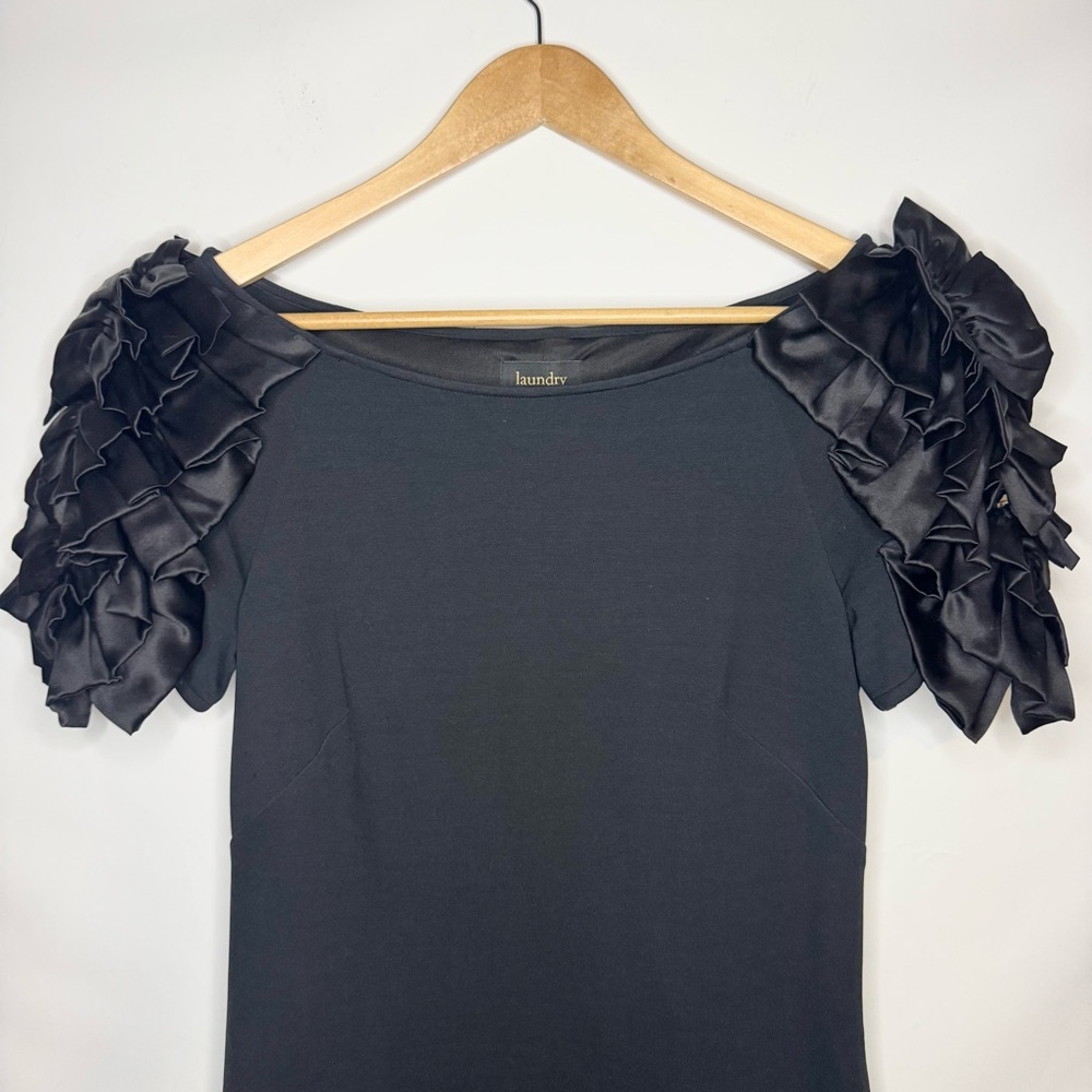 Laundry By Shelli Segal Black Mini Dress with Ruffled Sleeves Size 4 - Picture 2 of 8